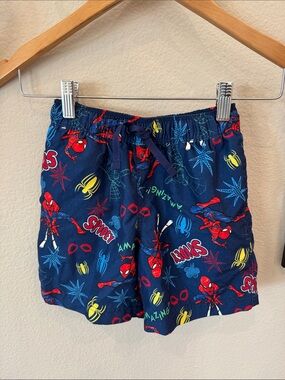 Hanna Andersson Navy Blue Spiderman Swim Trunks with Red & Yellow Accents